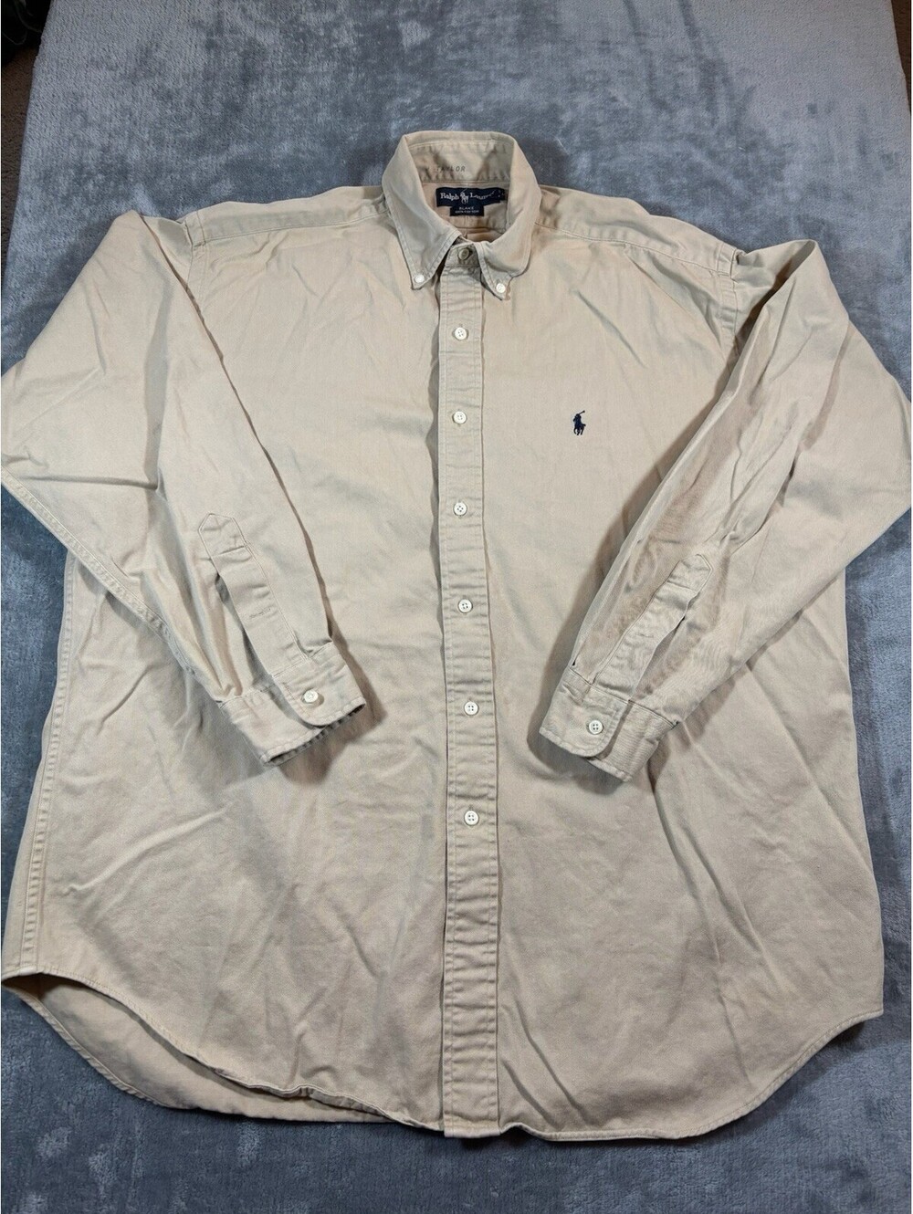Ralph Lauren Button Down Shirt Blake Cotton Tan Long Sleeve Men's Large Vintage